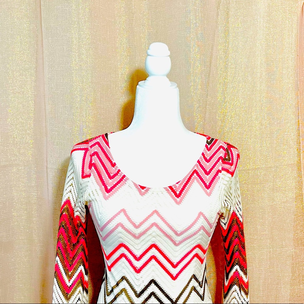 Pookie & Sebastian Chevron Lace Bell Sleeve Dress | Boho Chic | Size Small - Picture 2 of 7